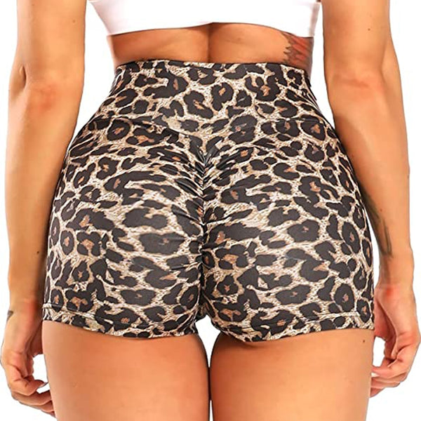 Womens High Waisted Leopard Yoga Shorts Scrunch Butt
