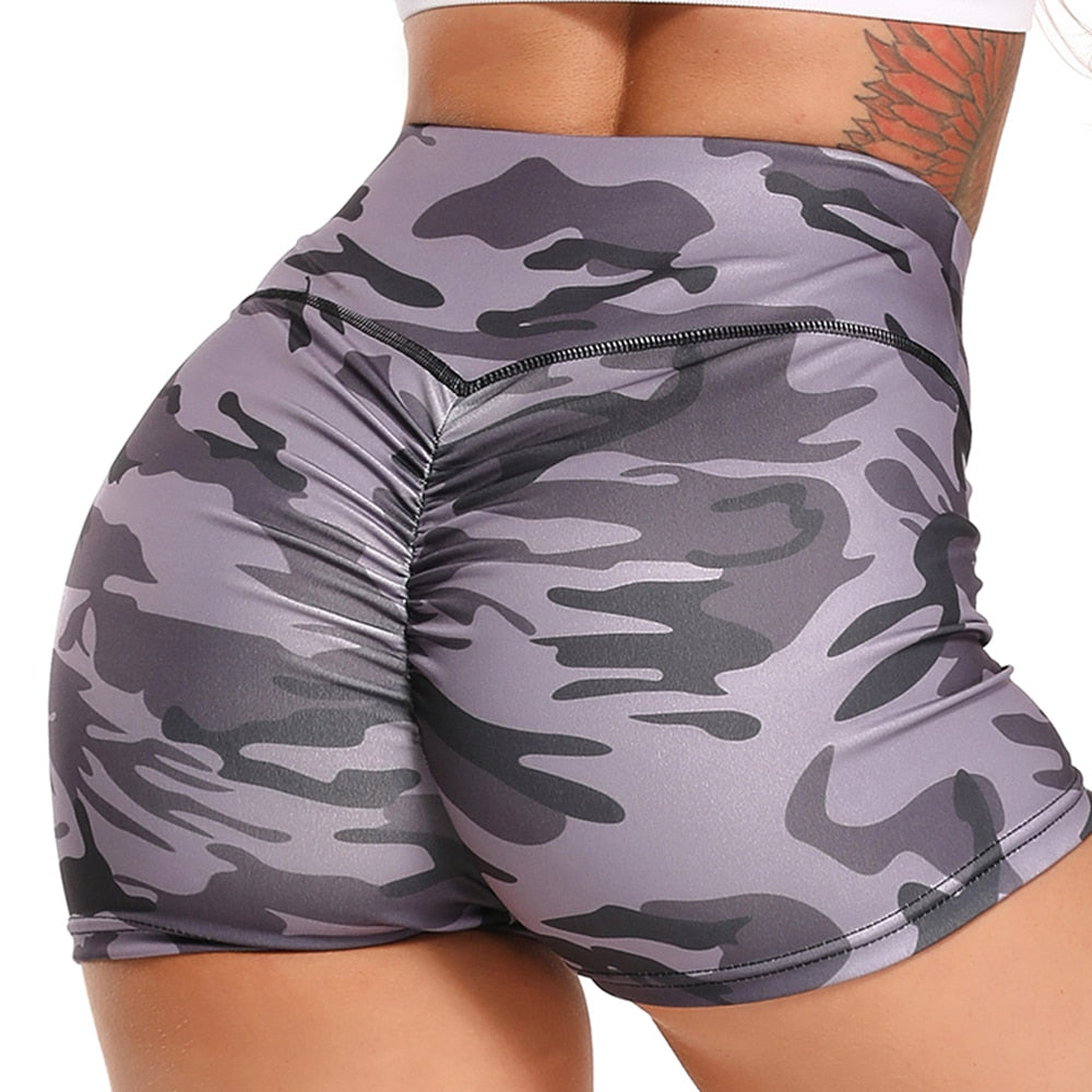 Womens High Waisted Leopard Yoga Shorts Scrunch Butt