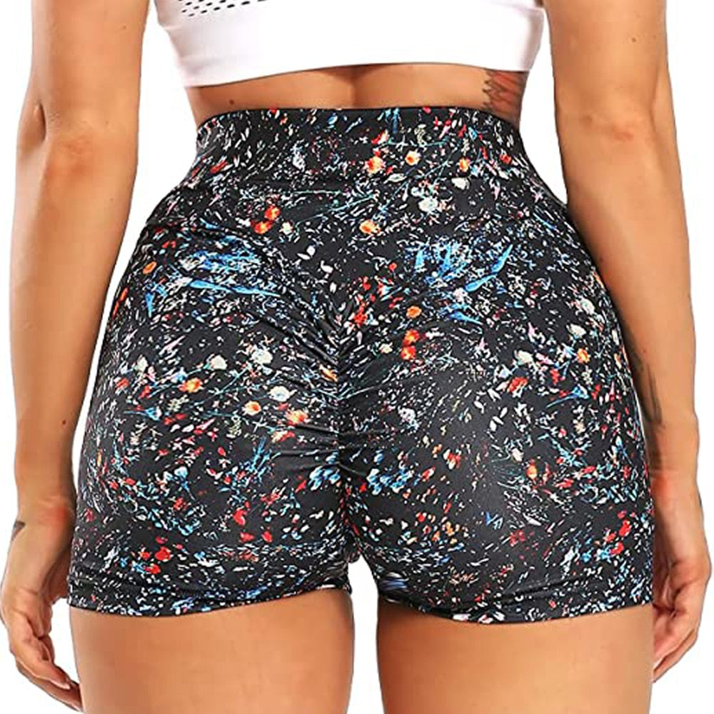 Womens High Waisted Leopard Yoga Shorts Scrunch Butt