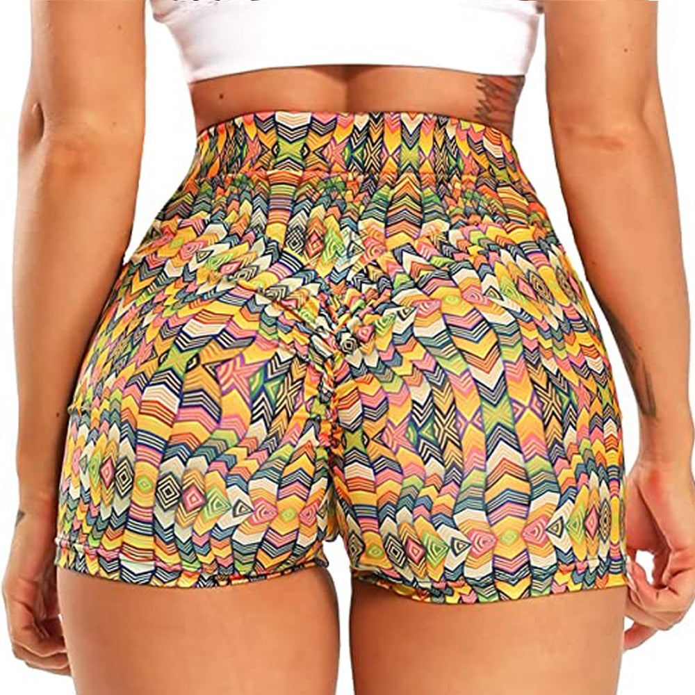 Womens High Waisted Leopard Yoga Shorts Scrunch Butt